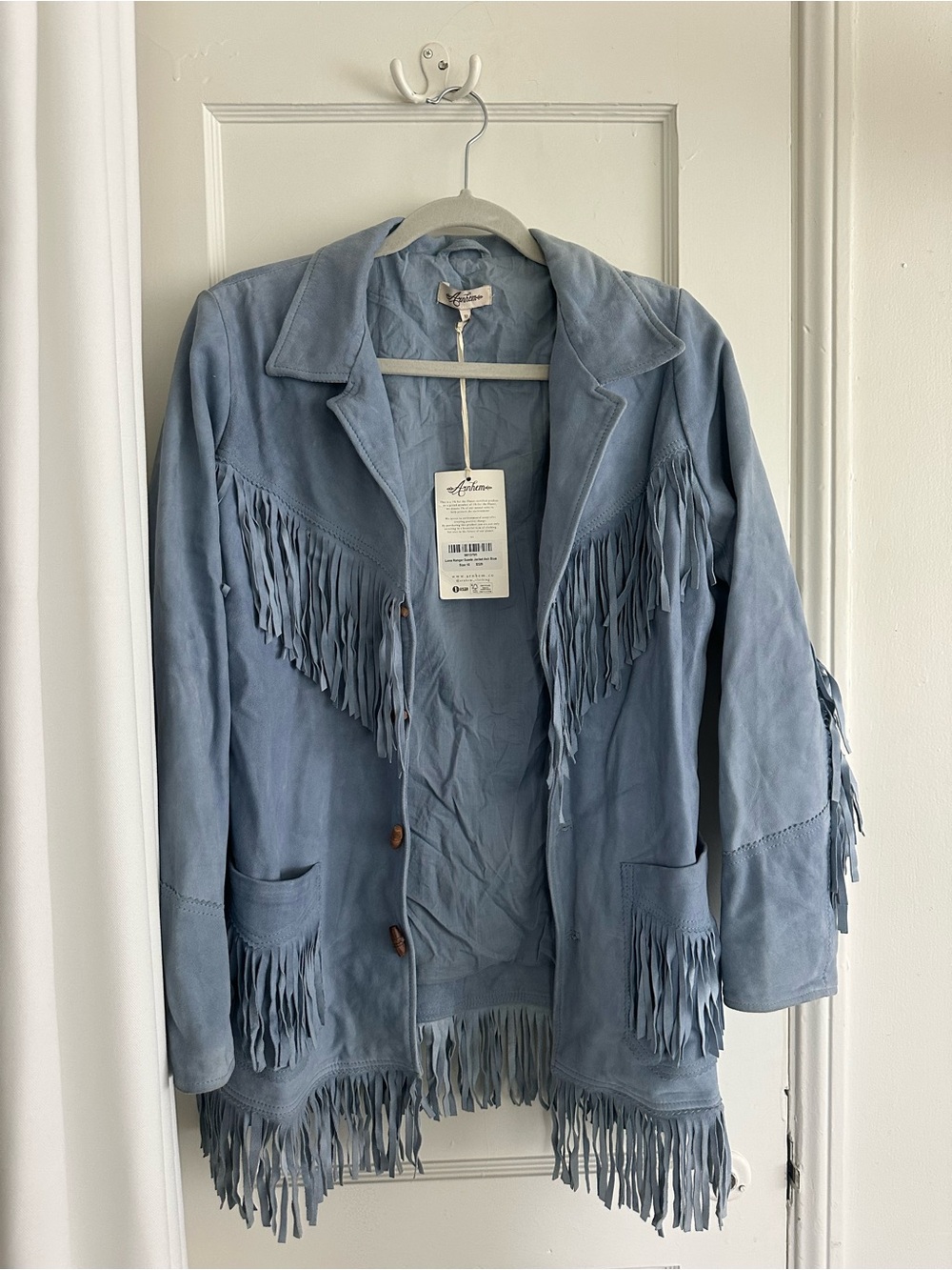 Arnhem Powder Blue Suede Fringe Jacket